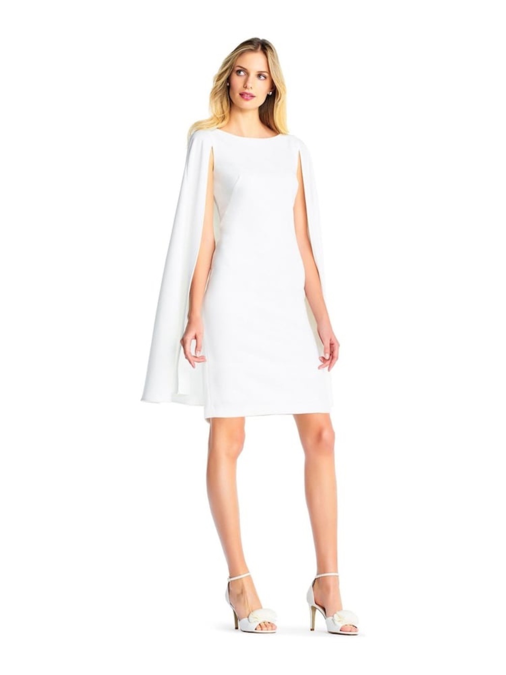 Adrianna Papell White Cape Dress SZ 4 NWT Bridal Shower GALA MOB Formal Evening